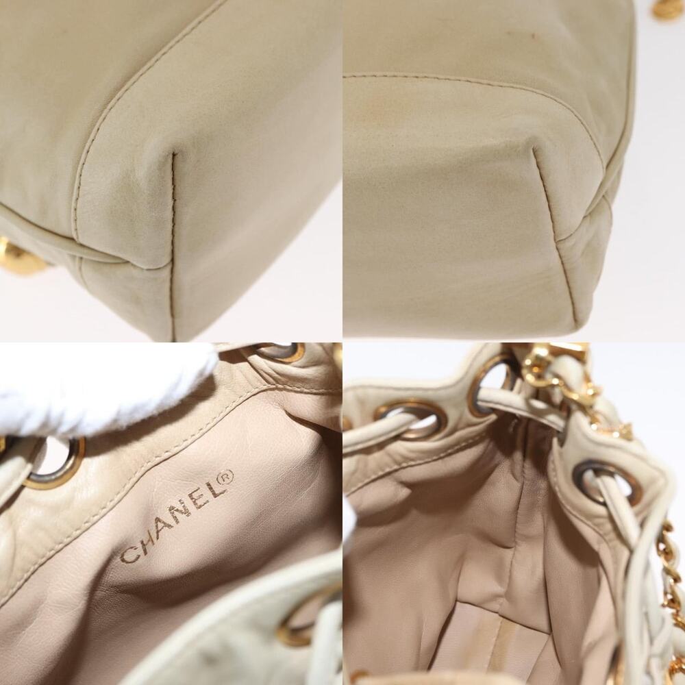 Chanel Chain Shoulder Bag Leather Ivory Gold CC - Picture 6 of 7